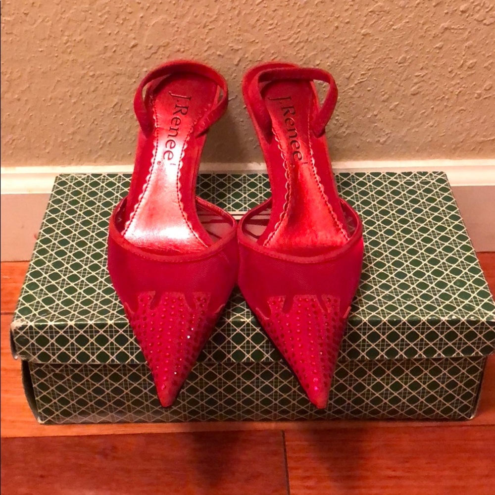 Red mules, leather, size 7.5